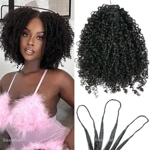 Ssawhair Afro Kinky Curly Crochet Human Hair Knotless Pre-Separated Double-Strand Reusable Feather Crochet Hair Extensions