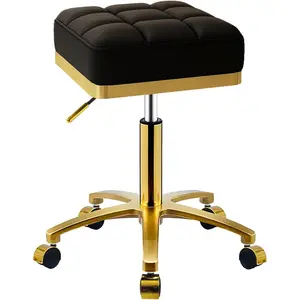 Square Rolling Stool  Adjustable Swivel Stools with Wheels, Vanity Lash  Salon  Roller Chair, Esthetician Massage Office Pedicure Stool, Heavy Duty  Plated Frame (Black)