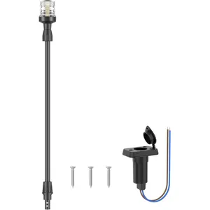 Telescoping Pole 27"-48" LED Boat Stern Anchor Light with Base, 12V Adjustable 3NM 360° Navigation Lighting for Pontoon, Yacht, Bass and Fishing Boats, Black