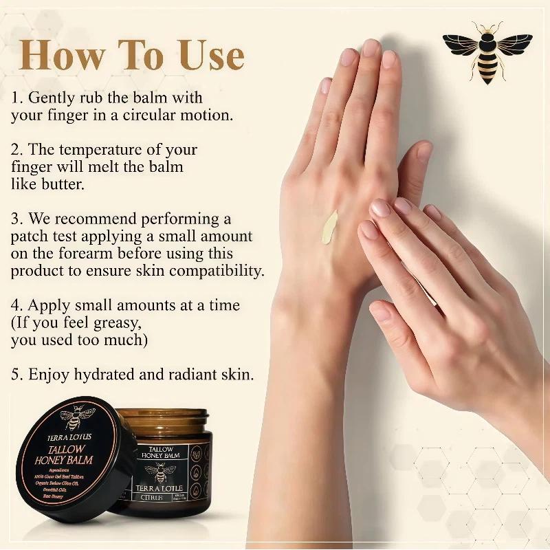 Terra Lotus Tallow Honey Balm Handcrafted All-Natural Moisturizer with 100% Grass-Fed Beef Tallow Organic Italian Olive Oil & Raw Honey for Soft Smooth Radiant Skin Care