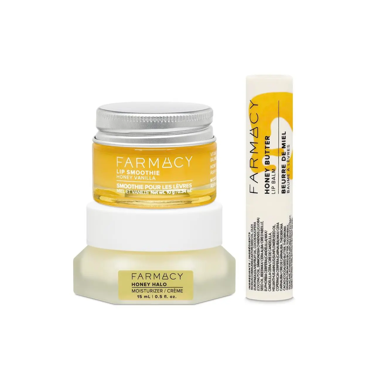Honey Hydration Bundle – Honey Halo 15ml – Honey Lip Butter – Honey Vanilla Lip Smoothie, Shea, Cocoa Honey Hydration Bundle – Honey Halo 15ml – Honey Lip Butter – Honey Vanilla Lip Smoothie, Shea, Cocoa