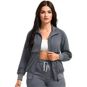 Long Sleeve Soft Stretch Medical Scrub Jackets with Side Pockets for Unisex Nurse Workwear