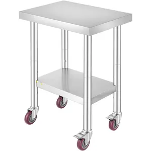 24x18x34 Inch Stainless Steel Work Table With 3-Stage Adjustable Shelf, Four Locking Wheels, Heavy Duty Commercial Food Prep Worktable With Brakes, Durable Rolling Kitchen Prep Station For Restaurants And Cafeterias