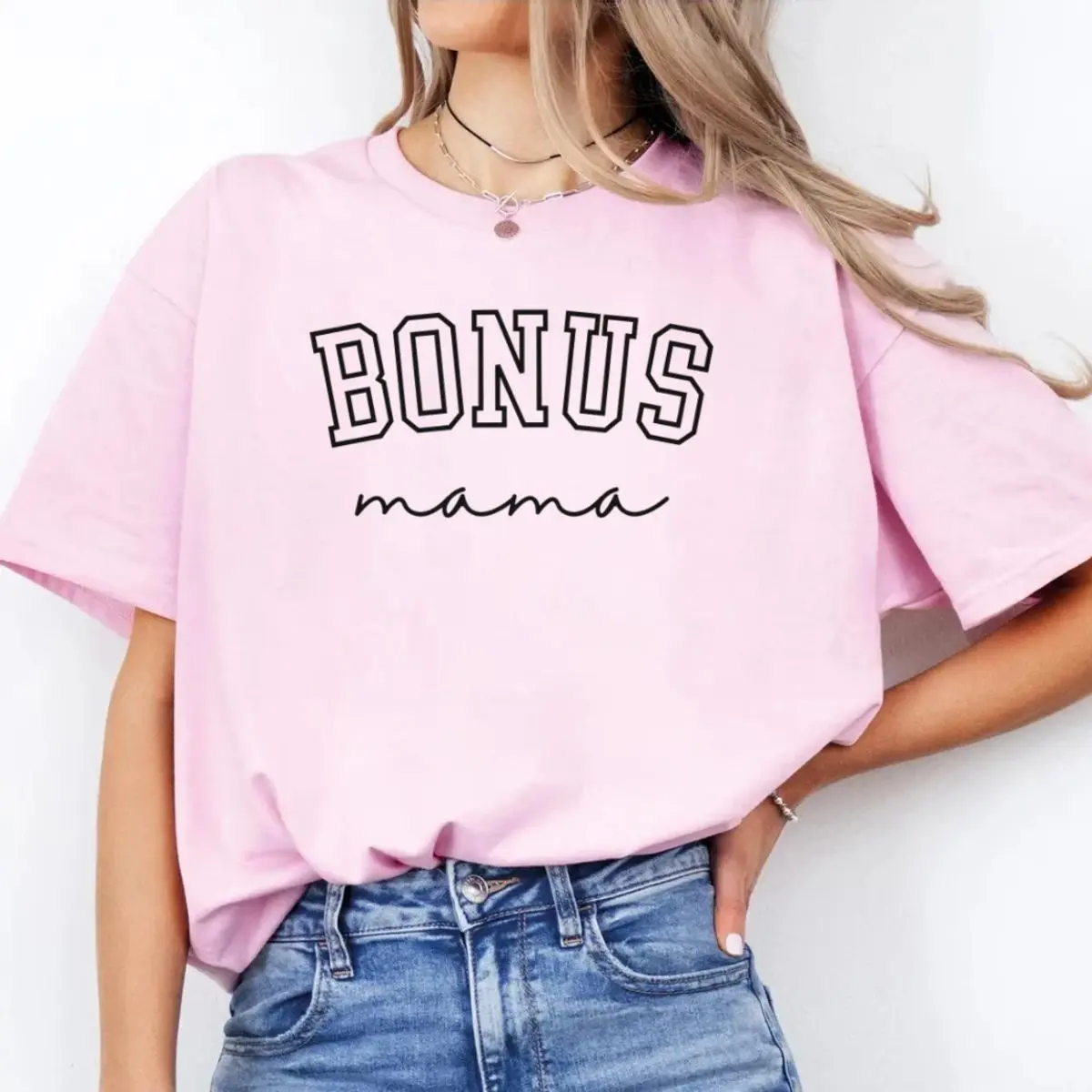 Bonus Mom Letter Print Shirt for Stepmoms, Perfect Gift for Mother's Day, Regular Fit Short Sleeve Crewneck Tee, Must-Have for Bonus Moms