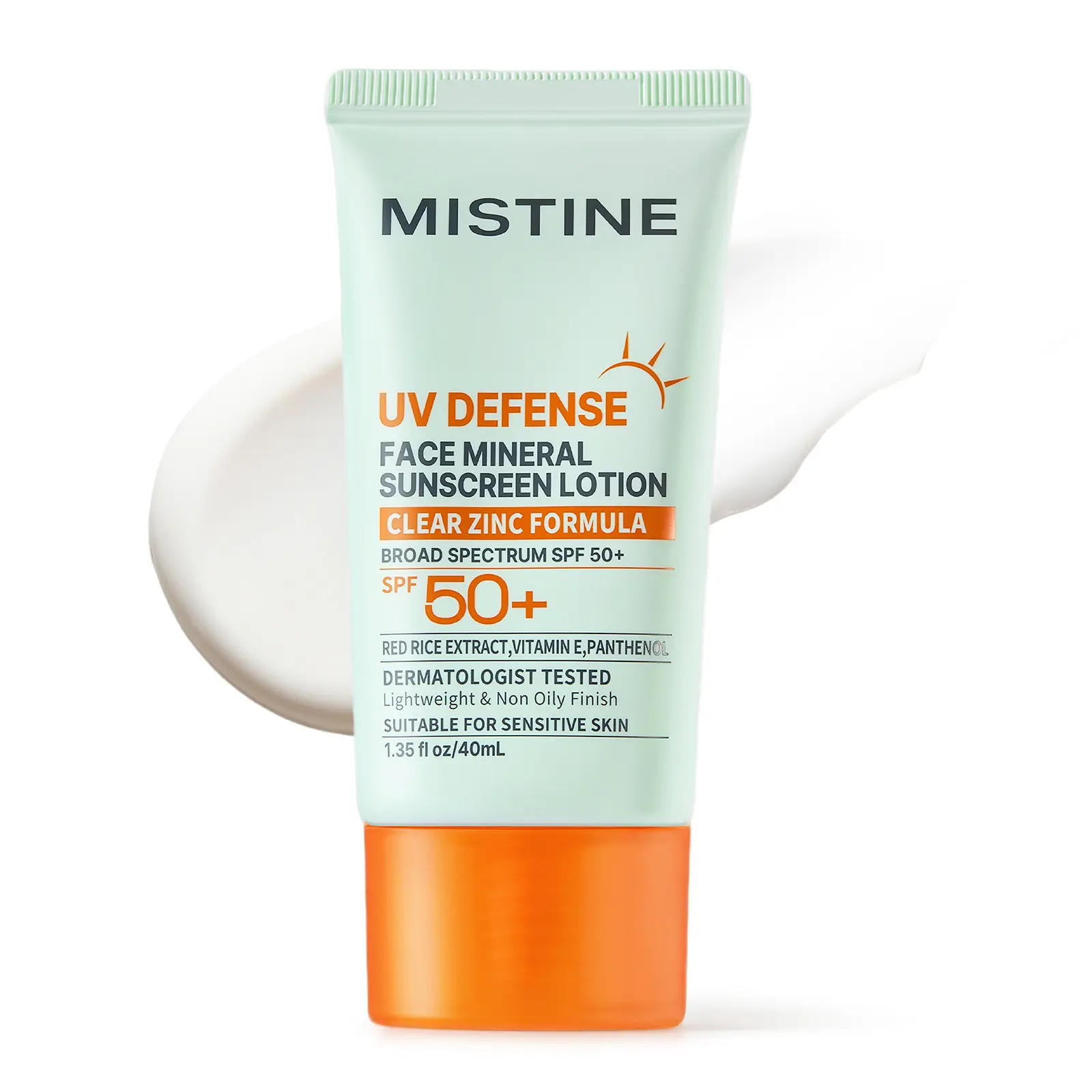 【MISTINE】 Facial Mineral Sunscreen Cream, SPF50+, 17.88% Zinc Oxide Physical UV Protection Lotion, Dermatologist Tested, Lightweight Safe Formula, Suitable for Sensitive Skin Daily Use,travel essentials
