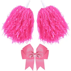 3 Pcs 10 in Cheerleading Pom Poms and Large Cheerleader Hair Bow Cheer Pompoms Cheerleading Accessories for Sport Events Dance Party Basketball Football Team