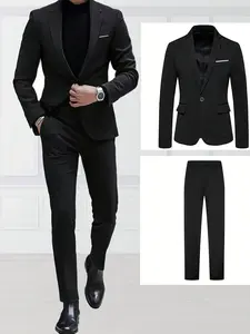 MenS 2pcs Classic Suit Set - Men's Formal Wear, Business Attire Clothes - Comfortable Fit, Stylish Jacket and Pants Combination, Suitable for Weddings, Parties, Formal Events, Business Meetings