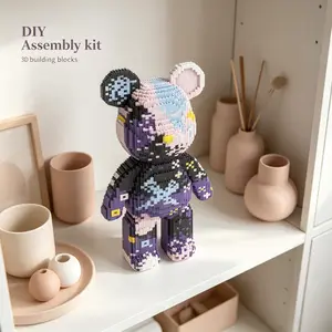 Sparkling Starry Sky Lucky Bear 3D Puzzle Building Blocks Crafts Decoration, Home Office Shelf Decor, Party and Living Room Display