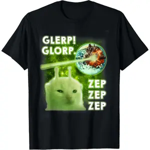 Cotton Graphic Tees Streetwear Gifts  Glerp Glorp Funny Alien Cat Cat Meme Brainrot Dank Memes Men Women T-Shirt