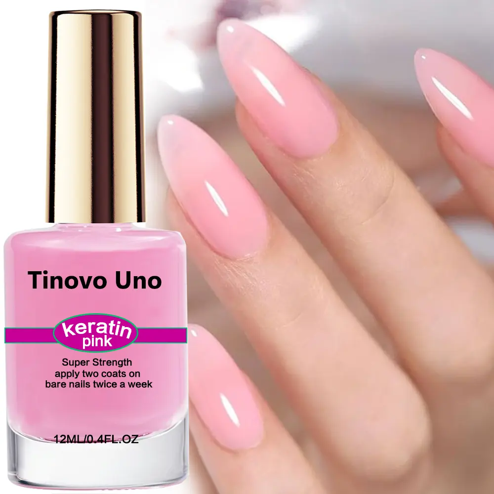 Tinovo Uno 12ml Nail Care Liquid Nail Strengthener, Nail Care Solution Keratin Pink Super Strength apply Two Coats Onbare Nails Twice A Week, natural Dry Formula, No Lamp Cure Needed, Enhances Shine Daily Care Nail Products