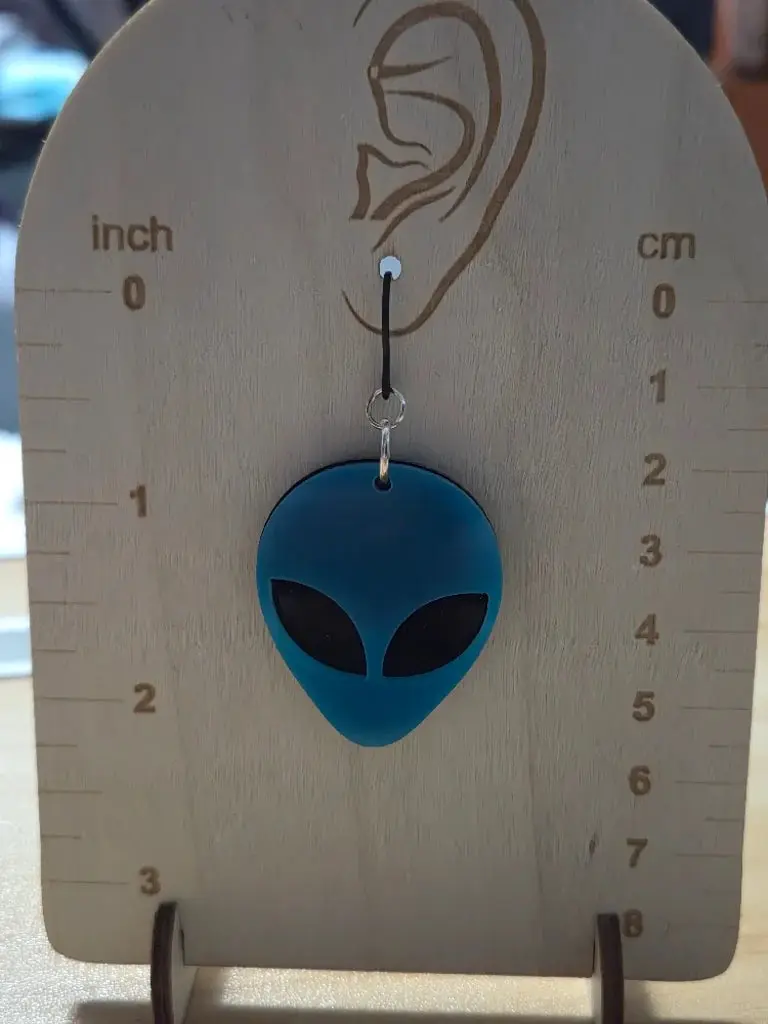 Blue Alien Head Dangly Plastic Earrings