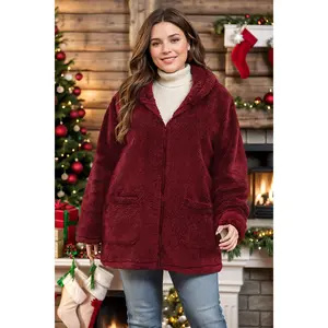 Plus Size Zip Up Long Sleeve Hooded Jacket