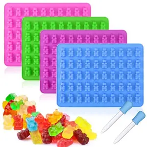 4Pcs Gummy Bear Mold Silicone, Fruit Snack Molds, Gummies Trays Molds with Dropper for Candy Chocolate