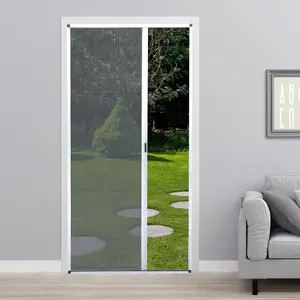 No-Drilling Retractable Screen Door, Folding Sliding Screen Doors with Aluminum Frame for Patio French Front Door Bedroom kitchen, Custom Screen for Single/Double Door, Customize Size, White