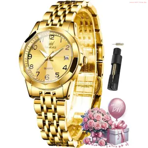 Fashion Brand OLEVS Watches for Women Diamond with Date Luxury Leather Female Waterproof Women Wrist Watch Analog Dress Stainless Steel Ladies Watch Luminous Calendar Women Watch Green/Silver/Red Dial