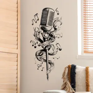 Watercolor Music Microphone Wall Sticker, Self-Adhesive Artistic Decorative Art for Home Bedroom Living Room Background, Wall Decal