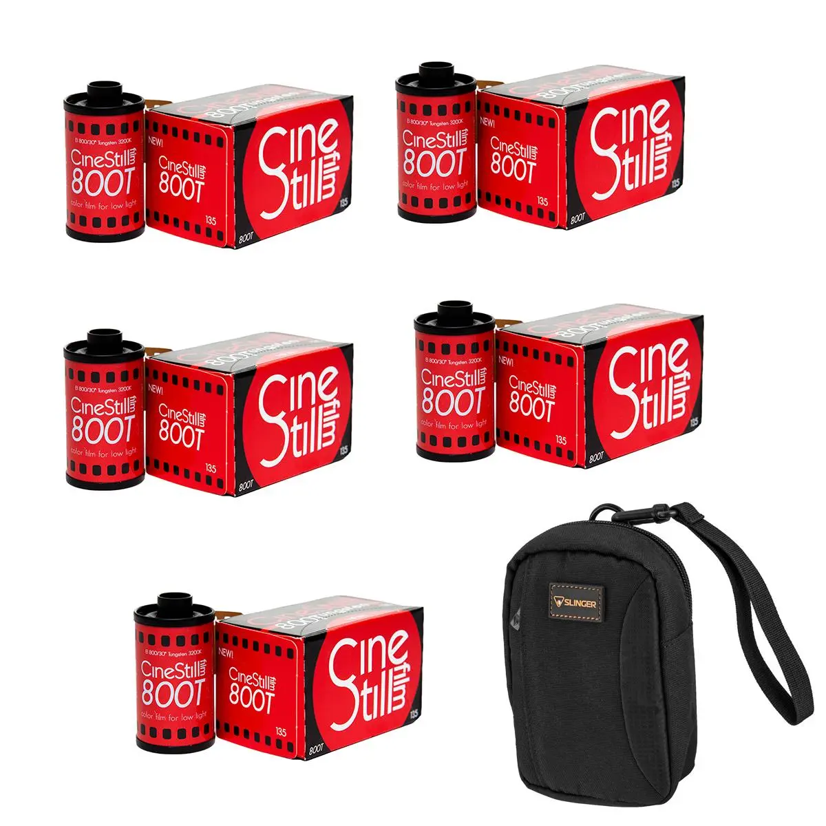 CineStill Xpro C-41 800Tungsten 35mm Color Negative Roll Film, 5-Pack, with Camera Bag