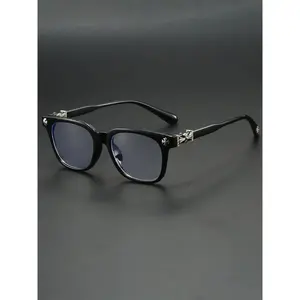 Fashion Metal Square Frame Flat Light Lens Outdoor Versatile Anti-Blue Light Stylish Protective Glasses, Casual Style, All Seasons, Solid Color Design