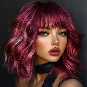 SMILCO 14Inch Ombre Brown to Orange Short Curly Bangs Bob Wig SM452 SM493 SM446 SM429 SM210-9 SM210-31 Heat-resistant Synthetic Fiber One Size Fits Most Adjustable Straps Versatile Trendy Style
