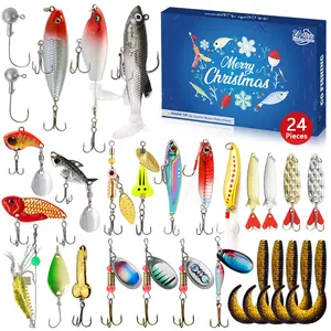 Fishing Advent Calendar 2025-24 Days Premium Lures Set Christmas Countdown Blind Box Gift for Fishermen, Anglers, Men, Dad - Freshwater Saltwater
