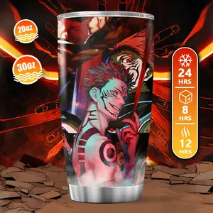 Jujutsu Kaisen Sukuna & Yuji Itadori Anime Tumbler. 20-30oz Insulated Cup w/ Lid & Straw. Vibrant Colors. Perfect for Hot and Cold Drinks.