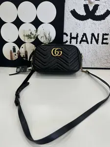 Pre-owned GUCCI Authentic GG Marmont Medium Black Camera Crossbody Bag Serial 5845