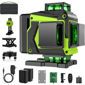16 Line 360 Self Leveling Laser Level, Professional 4x360°Green Cross Line Laser Tool for Construction and Picture Hanging, With 2 Batteries Magnetic Bracket & Remote Control