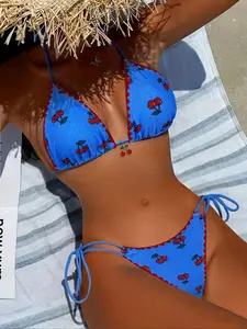 Women's Two-Piece Bikini Set Cherry Print Cute Fashion Adjustable Halter Neck Straps, Suitable for 18+ Beach Vacation Pool Party