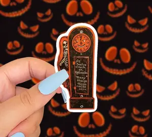 Retro Skeleton Halloween Sticker, Pumpkin Clock Sticker, Halloween Gift, Skeleton Decals