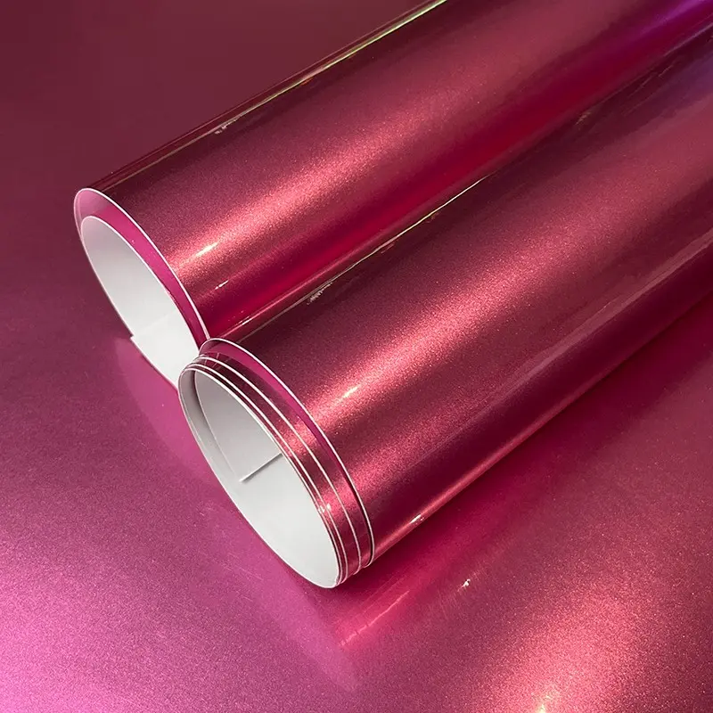 Ultra Glossy Passionate Pink Metallic Car Vinyl Wrap Film With Air Release Self Adhesive Car Motorcycle Wrapping DIY Sticker Decal Vehicle Exterior Decoration Vinyl Wrap For Cars Car Wraps