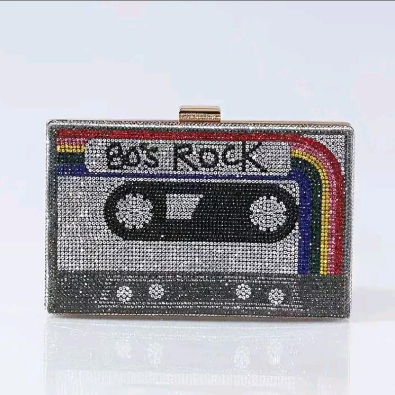 Retro Rhinestone Cassette Tape Design Evening Bag Party Mix Perfect for Night Out or Gift 20s Rock & Party Mix Styles