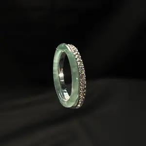 Skinny Jade Ring +  Zirconia Ring - Green Crystal Stacking Ring - Natural Gemstone Ring - Boho Jewelry - Gift for Her DOVEVITA JRE