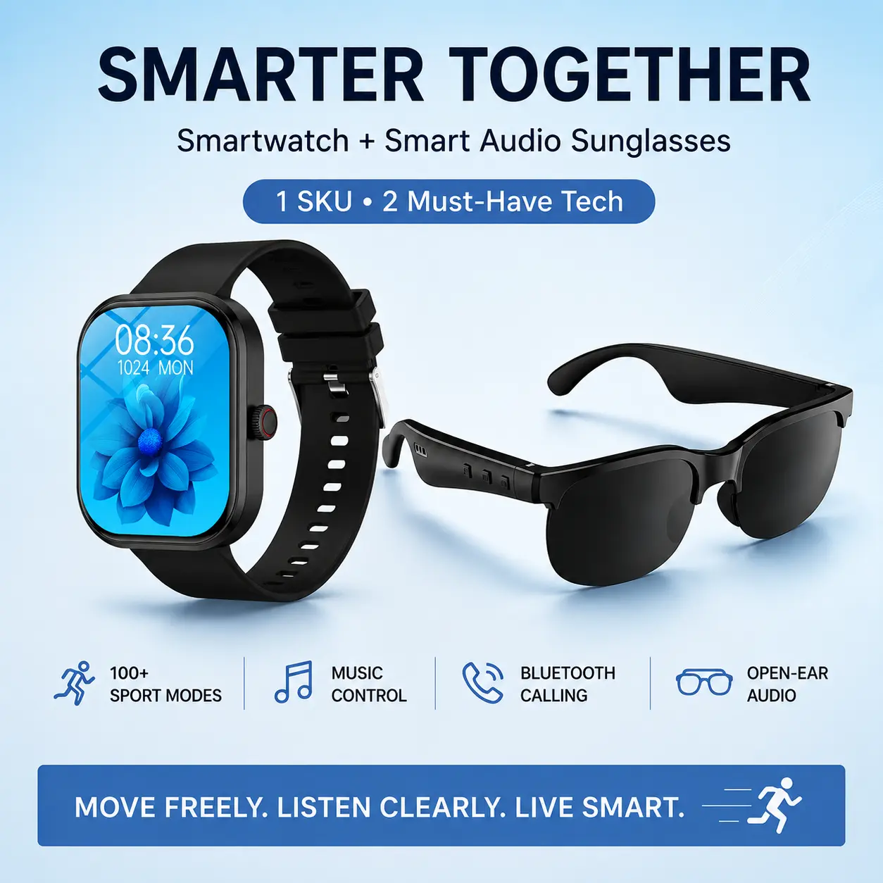 New HD Smart Sports Watch & Sunglasses Set - Wearable Device with 2.01-inch Full-Touch Display, Call Answering, Smart Notifications, Android & iPhone Compatibility, Ideal for Men & Women, Personal Use or Birthday Gifting