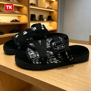 Slides for Men and Women  Featuring Custom  Print with Adjustable Straps, Comfortable Arch Support & Slip-Resistant Sole, Ideal for Wide/Narrow Feet Footwear Walking Shoes Flipflop Slipper Boy Tsinelas Black Bandanna Bathroom