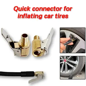 Tire Air Chuck with Clip Adapter, Brass Locking Tire Inflator Hose Adapter, Car Tire Inflator Nozzle Connector for Vehicle, Automotive Tire Inflator