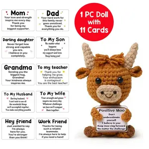 Handmade Highland Cow Easter Basket Stuffer - 10 Mood Cards - Emotional Support Gift for Kids & Teen Girls - Cute Aesthetic Room Decor - Soft Cuddly Gift