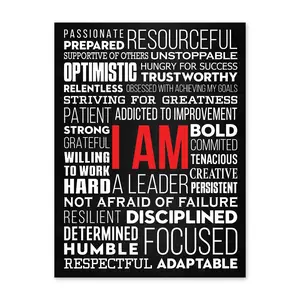 HoneyKICK I AM Affirmations Canvas Wall Art - Motivational Inspirational Wall Decor for Office, Bedroom, Gym, Classroom - Abstract Wall Art Canvas Print for Women - Positive Affirmation Wall Art
