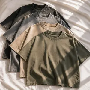 (1/4 Pack) Vintage Oversized Gym Shirts - Heavyweight Cotton Pump Cover, Acid Wash Baggy Workout Tees