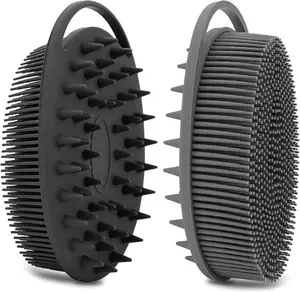 2-Pack Silicone Body & Scalp Scrubber – Double-Sided Shower Brush for Sensitive Skin, Kids, Women, Men (Black & Gray)