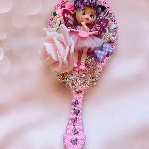 Fancy large Decorated Oval Mirror - 10 Inches Acrylic  W clay doll of your choice