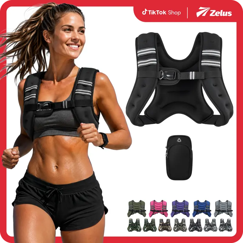 ZELUS Weighted Vests,6/8/12/16/20/25/30lb Rucking vest with Detachable Phone Pouch&Reflective Stripes&Adjustable Straps|Exercise Equipment & Workout Enhancer for Motivational Walking,Strength Training,Running|#TikTokShopFallDealsForYou