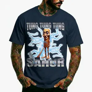 Tung Tung Tung Sahur Graphic T-Shirt Funny Ramadan Fasting Muslim Humor Weirdcore Cursed Image Meme 90s Bootleg Rap Tee Unhinged Casual Shirt Oversized Fitted Apparel