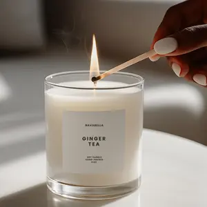 NAVABELLA Ginger Tea Luxury Soy Candle 9 oz Hand-Poured in Micro Batches Infused with Essential Oils Clean Burn PETA-Certified Vegan Non-Toxic Long Lasting Aromatic Citrus Ginger & White Tea Scent Home Fragrance – Ginger Tea