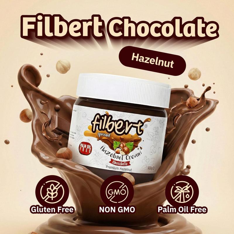 Filbert Spread Hazelnut Cream Chocolate & Milky Spread – 2 Flavors | Healthier, Guilt-Free | 400g Jar | Nutty Flavor, Gluten-Free, Non-GMO, Halal & Kosher Certified Condiment