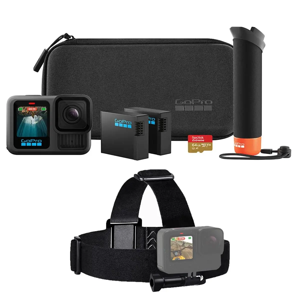 GoPro HERO13 Black Digital Action Camera Accessory Bundle with Durable Magnetic Mount, Automatic Charging Cable, Replacement Batteries, SD Memory Card, Head Strap Mount, Waterproof Lens for Recording, Mounts