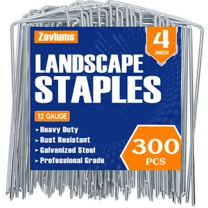 Zevlums Landscape Staples 4 Inch 300Pack Garden Stakes Galvanized Garden Staples Pins Anti-Rust Ground Stakes for Weed Barrier, Irrigation Tubing, Yard Lawn, Landscape Fabric