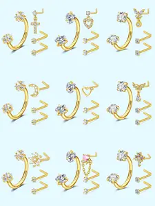 4pcs/set 316L Stainless Steel 18G Horseshoe Nose Ring with Double Heart CZ 20G L Shaped Nose Studs Multi-Styles Nose Rings for Women Girls Nose Piercing Jewelry