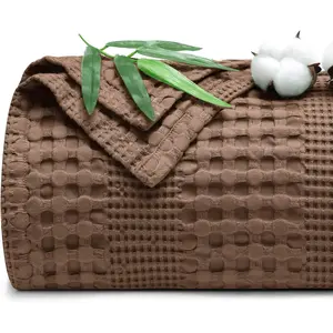 Cooling Waffle King Size, Lightweight 60% Rayon Derived from Bamboo  40% for Hot Sleepers, and for Couch and Sofa, 104"x90", Cocoa Brown