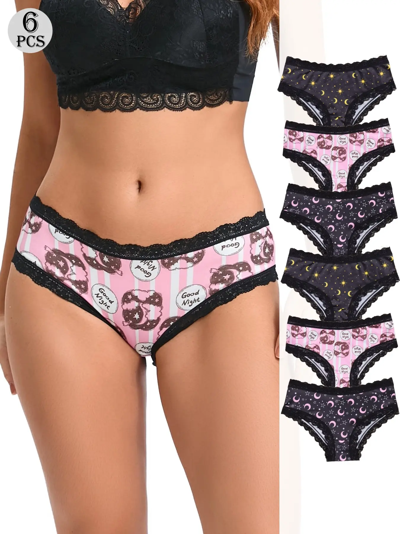 6Pcs Women's Seamless Mid-Waist Underwear Set, Breathable Seamless Panties, Moisture-Wicking Elastic Fabric, Full Coverage Print Design, Comfortable & Stylish Fit, Fashion Breathable Underwear, Seamless Breathable Design