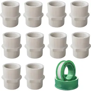 3/4 inch White PVC Pipe Fitting, 10 Pack 3/4 inch NPT Female Thread PVC Pipe Fitting Adapter Connector, Sch40 PVC Slip Coupling, PVC Female Threaded Pipe Coupling, Socket x NPT Female